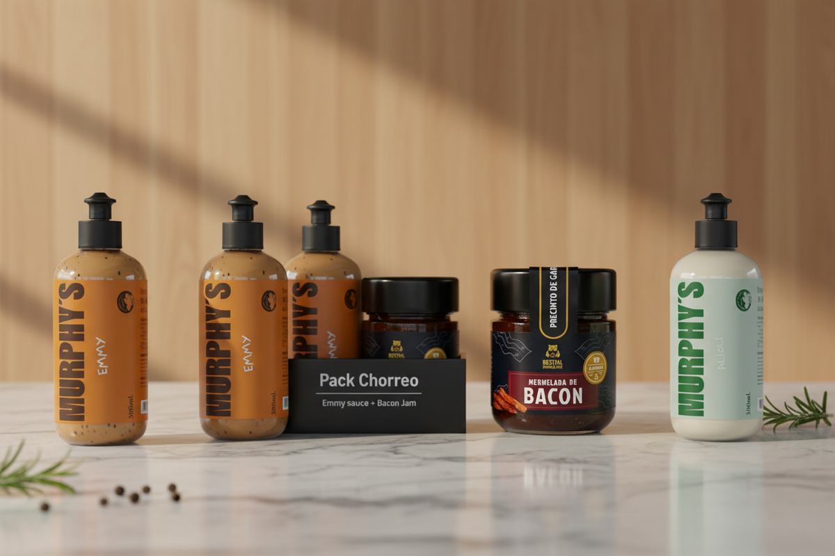 Salsa Emmy, rufa, Barbacoa, Brava y la Allioli de Murphys con un toque de picante.