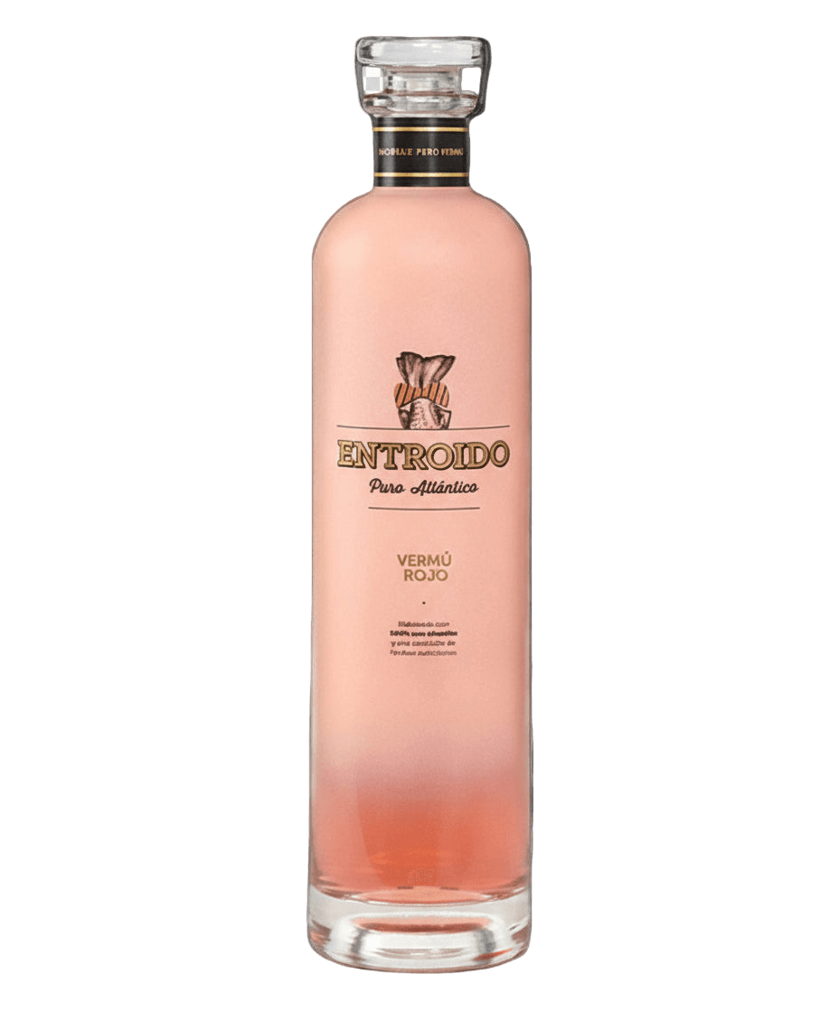 VERMOUTH ENTROIDO ROJO 75 cl in a tall elegant frosted glass bottle with red gradient and gold lettering