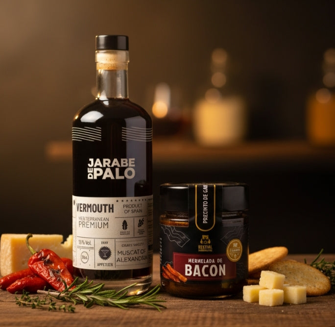PACK VERMUT JARABE DE PALO ROJO Y MERMELADA DE BACON.